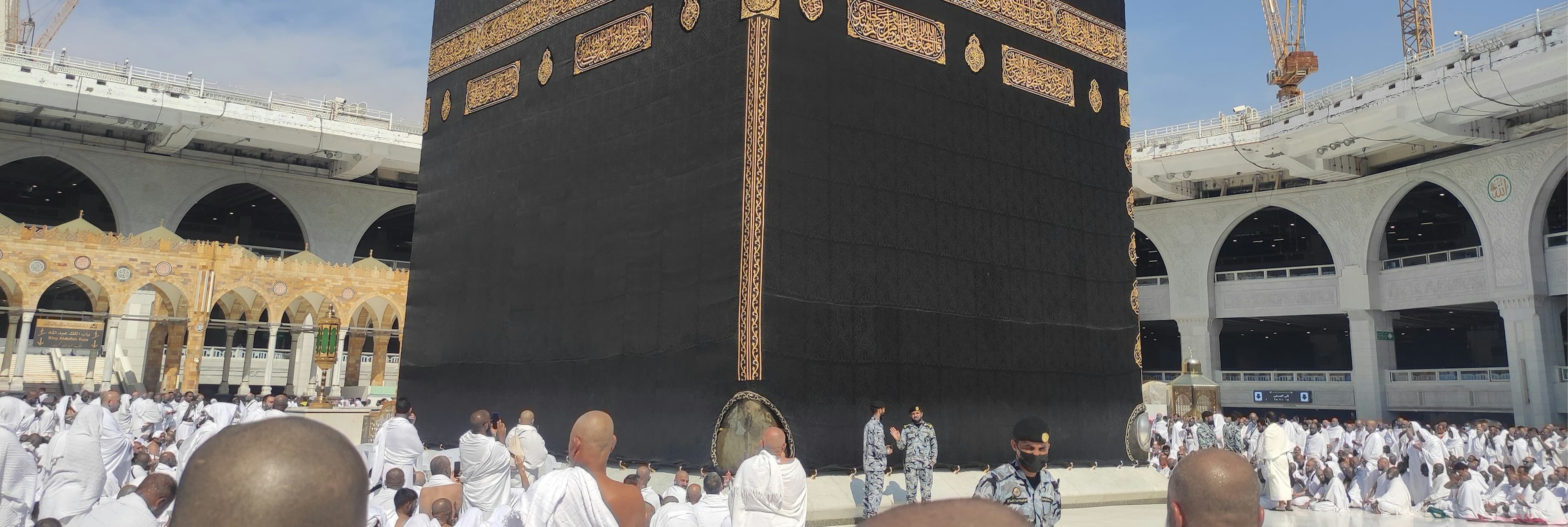 Pilgrims gathered around the Kaaba at Masjid al-Haram